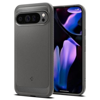 Google Pixel 9 Pro XL, Szilikon tok, Spigen Rugged Armor, karbon minta, szürke kép