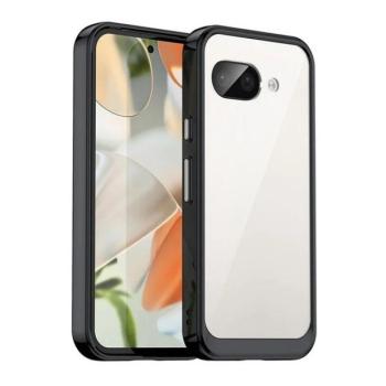 Google Pixel 9a, Műanyag hátlap védőtok + szilikon keret, közepesen ütésálló, átlátszó hátlap, fekete kép