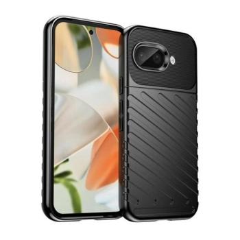 Google Pixel 9a, Szilikon tok, közepesen ütésálló, domború csíkos minta, fekete kép