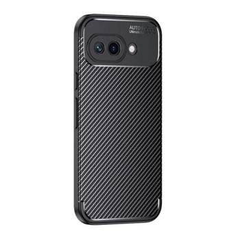 Google Pixel 9a, Szilikon tok, közepesen ütésálló, légpárnás sarok, karbon minta, fekete kép