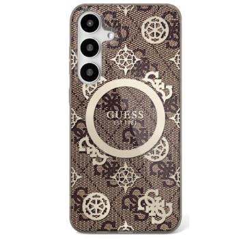 Guess 4G Background Gold Electroplated Peony Pattern Samsung Galaxy S25 MagSafe kemény hátlap tok, barna kép