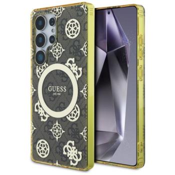 Guess 4G Background Gold Electroplated Peony Pattern Samsung Galaxy S25 Ultra MagSafe kemény hátlap tok, barna kép