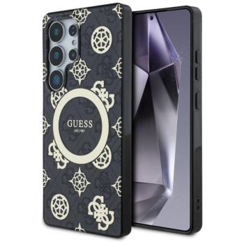Guess 4G Background Gold Electroplated Peony Pattern Samsung Galaxy S25 Ultra MagSafe kemény hátlap tok, fekete kép