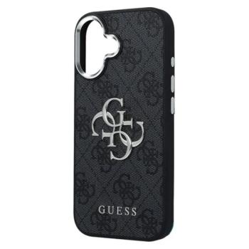 GUESS 4G BIG CLASSIC LOGO szilikon telefonvédő (ütésállóság, bőr hatású hátlap) FEKETE/EZÜST Apple iPhone 17 kép