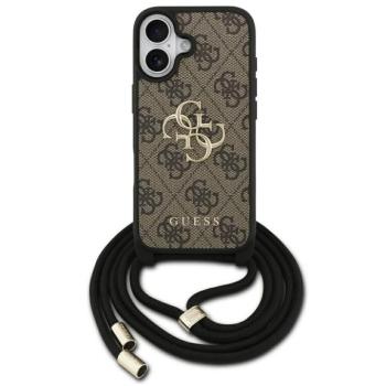 Guess 4G Big Logo Cord Stap Apple iPhone 17 hátlap tok vállpánttal, barna kép
