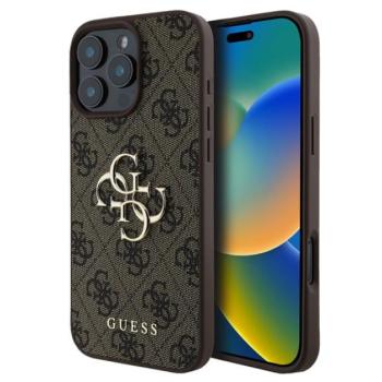 GUESS 4G BIG LOGO szilikon telefonvédő (ütésállóság, bőr hatású hátlap) BARNA Apple iPhone 16 Pro Max kép