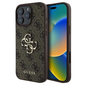 GUESS 4G BIG LOGO szilikon telefonvédő (ütésállóság, bőr hatású hátlap) BARNA Apple iPhone 16 Pro kép
