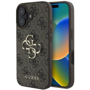GUESS 4G BIG LOGO szilikon telefonvédő (ütésállóság, bőr hatású hátlap) BARNA Apple iPhone 16 kép