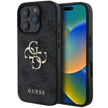 GUESS 4G BIG LOGO szilikon telefonvédő (ütésállóság, bőr hatású hátlap) FEKETE Apple iPhone 16 Pro Max kép