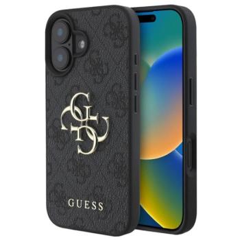 GUESS 4G BIG LOGO szilikon telefonvédő (ütésállóság, bőr hatású hátlap) FEKETE Apple iPhone 16 kép