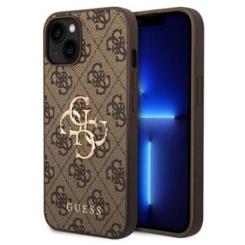 GUESS 4G BIG METAL LOGO műanyag telefonvédő (ütésállóság, bőr hatású hátlap) BARNA Apple iPhone 15 kép