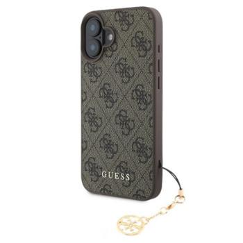 GUESS 4G CHARMS műanyag telefonvédő (textil hátlap, telefondísz) BARNA Apple iPhone 16 kép