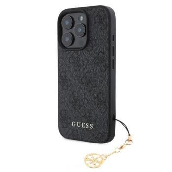 GUESS 4G CHARMS műanyag telefonvédő (textil hátlap, telefondísz) SÖTÉTSZÜRKE Apple iPhone 16 Pro kép