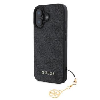 GUESS 4G CHARMS műanyag telefonvédő (textil hátlap, telefondísz) SÖTÉTSZÜRKE Apple iPhone 16 kép