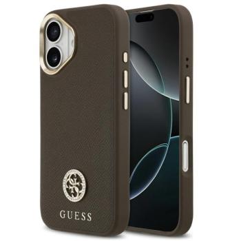 Guess 4G Grained Strass Logo Apple iPhone 17 MagSafe tok kameravédő peremmel, barna-arany kép
