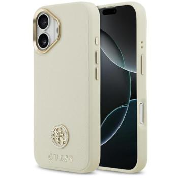 Guess 4G Grained Strass Logo Apple iPhone 17 MagSafe tok kameravédő peremmel, bézs-arany kép