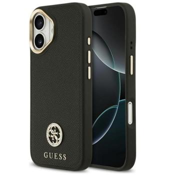 Guess 4G Grained Strass Logo Apple iPhone 17 MagSafe tok kameravédő peremmel, fekete-arany kép
