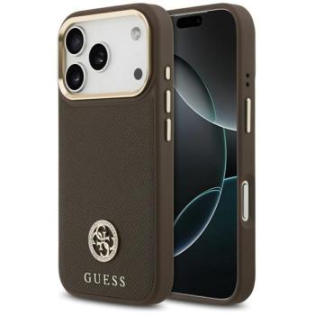 Guess 4G Grained Strass Logo Apple iPhone 17 Pro Max MagSafe tok kameravédő peremmel, barna-arany kép