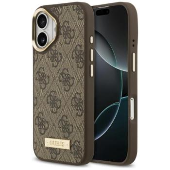 Guess 4G Logo Plate Apple iPhone 17 hátlap tok kameravédő kerettel, MagSafe, barna-arany kép