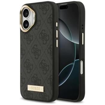 Guess 4G Logo Plate Apple iPhone 17 hátlap tok kameravédő kerettel, MagSafe, fekete-arany kép