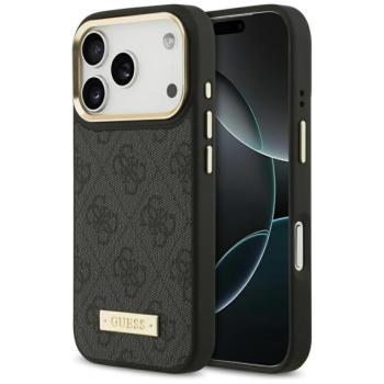 Guess 4G Logo Plate Apple iPhone 17 Pro hátlap tok kameravédő kerettel, MagSafe, fekete-arany kép