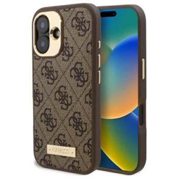 Guess 4G Logo Plate iPhone 16 Plus MagSafe kemény hátlap tok, barna GUHMP16MU4GPRK kép