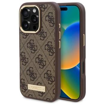 Guess 4G Logo Plate iPhone 16 Pro MagSafe kemény hátlap tok, barna GUHMP16LU4GPRW kép