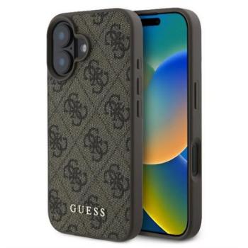 GUESS 4G METAL GOLD LOGO műanyag telefonvédő (textil hátlap) BARNA Apple iPhone 16 Plus kép