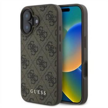 GUESS 4G METAL GOLD LOGO műanyag telefonvédő (textil hátlap) BARNA Apple iPhone 16 kép