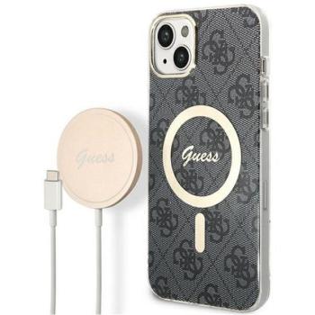 Guess 4G Print MagSafe Apple iPhone 14 hátlap tok, fekete+ MagSafe töltő kép