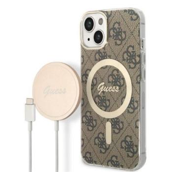 Guess 4G Print MagSafe Apple iPhone 14 Plus hátlap tok, barna + MagSafe töltő kép