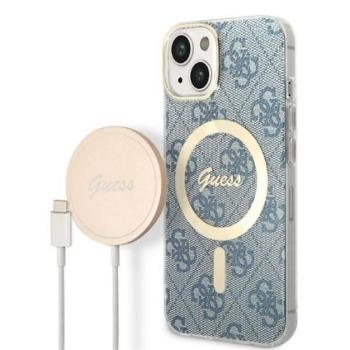 Guess 4G Print MagSafe Apple iPhone 14 Plus hátlap tok, kék + MagSafe töltő kép