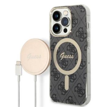 Guess 4G Print MagSafe Apple iPhone 14 Pro hátlap tok, fekete + MagSafe töltő kép