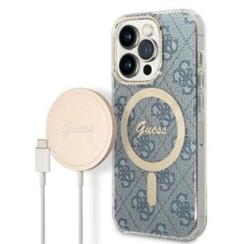 Guess 4G Print MagSafe Apple iPhone 14 Pro hátlap tok, kék + MagSafe töltő kép