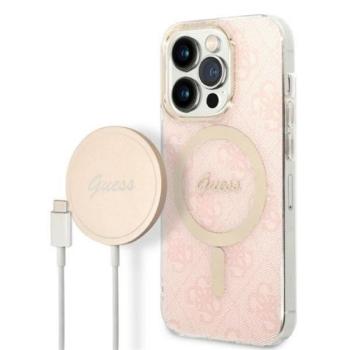 Guess 4G Print MagSafe Apple iPhone 14 Pro hátlap tok, pink + MagSafe töltő kép