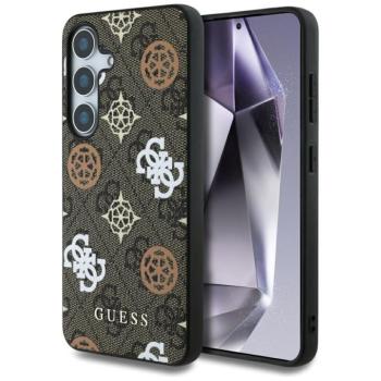 Guess 4G Printed Colored Peony Pattern Samsung Galaxy S25 MagSafe kemény hátlap tok, barna kép
