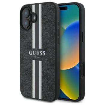 Guess 4G Printed Stripes iPhone 16 MagSafe hátlap tok, fekete GUHMP16SP4RPSK kép