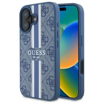 Guess 4G Printed Stripes iPhone 16 MagSafe kemény hátlap tok, kék GUHMP16SP4RPSB kép
