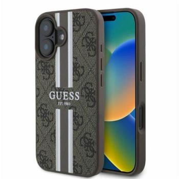 Guess 4G Printed Stripes MagSafe Apple iPhone 16 hátlap tok, barna kép