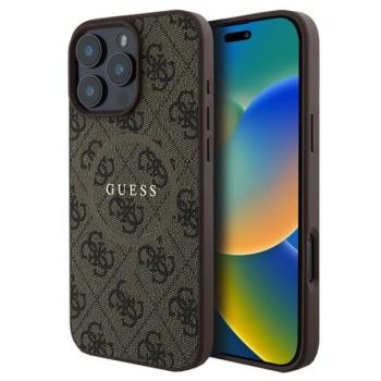 GUESS 4G RING CLASSIC LOGO szilikon telefonvédő (ütésállóság, textil hátlap, MagSafe) BARNA Apple iPhone 16 Pro Max kép