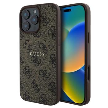 GUESS 4G RING CLASSIC LOGO szilikon telefonvédő (ütésállóság, textil hátlap, MagSafe) BARNA Apple iPhone 16 Pro kép