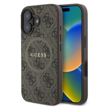 GUESS 4G RING CLASSIC LOGO szilikon telefonvédő (ütésállóság, textil hátlap, MagSafe) BARNA Apple iPhone 16 kép