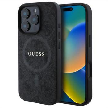GUESS 4G RING CLASSIC LOGO szilikon telefonvédő (ütésállóság, textil hátlap, MagSafe) FEKETE Apple iPhone 16 Pro Max kép