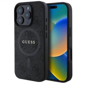 GUESS 4G RING CLASSIC LOGO szilikon telefonvédő (ütésállóság, textil hátlap, MagSafe) FEKETE Apple iPhone 16 Pro kép