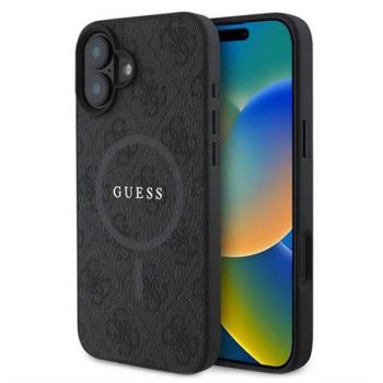 GUESS 4G RING CLASSIC LOGO szilikon telefonvédő (ütésállóság, textil hátlap, MagSafe) FEKETE Apple iPhone 16 kép