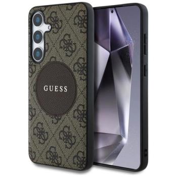 GUESS 4G ROUND PATCH CLASSIC LOGO szilikon telefonvédő (ütésállóság, textil hátlap, MagSafe) VILÁGOSBARNA Samsung Galaxy S25 Plus (SM-S936) kép