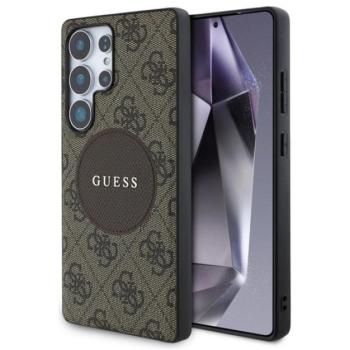 GUESS 4G ROUND PATCH CLASSIC LOGO szilikon telefonvédő (ütésállóság, textil hátlap, MagSafe) VILÁGOSBARNA Samsung Galaxy S25 Ultra (SM-S938) kép