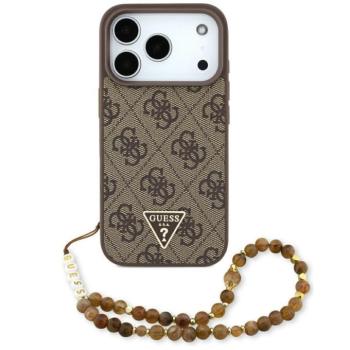 Guess 4G Strap Triangle Logo Apple iPhone 17 Pro MagSafe hátlap tok karpánttal, barna-arany kép