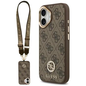 Guess 4G Strass Logo &amp; Big Strap Metal Buttons Apple iPhone 17 hátlap tok univerzális pánttal, MagSafe, barna-arany kép