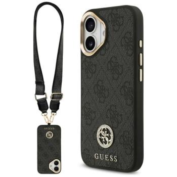 Guess 4G Strass Logo &amp; Big Strap Metal Buttons Apple iPhone 17 hátlap tok univerzális pánttal, MagSafe, fekete-arany kép